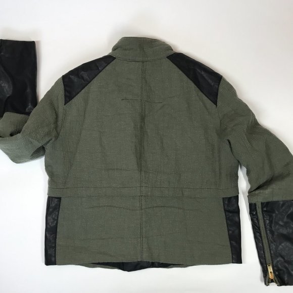 Zara Moto Jacket Women's L Asymmetrical Olive Green Black Sleeve Gold Zip Spring - Picture 7 of 10